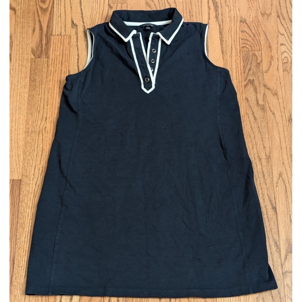 Lands' End Navy Knit Button Front Golf Sleeveless Polo Dress Women's L Petite